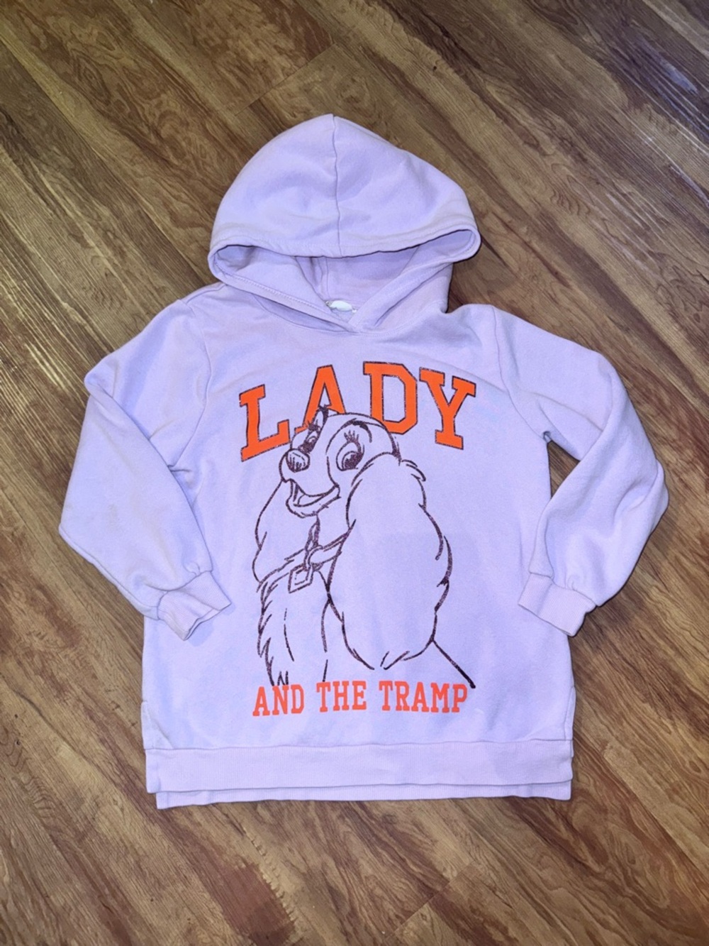 Girls size 6X/7 H&M X Disney Lady and the Tramp Purple Hoodie pullover Glitter G